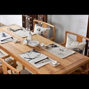 Linen Chinese Brush Painting Placemats Set Of 8